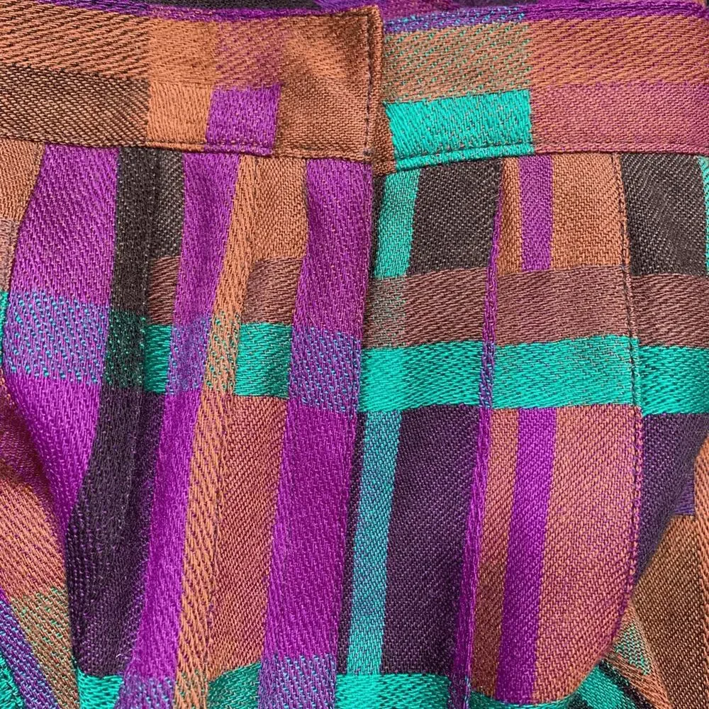 Vintage Christian Dior 80s Purple Plaid Wool Pleated Maxi Skirt Holiday Longline - Picture 7 of 11